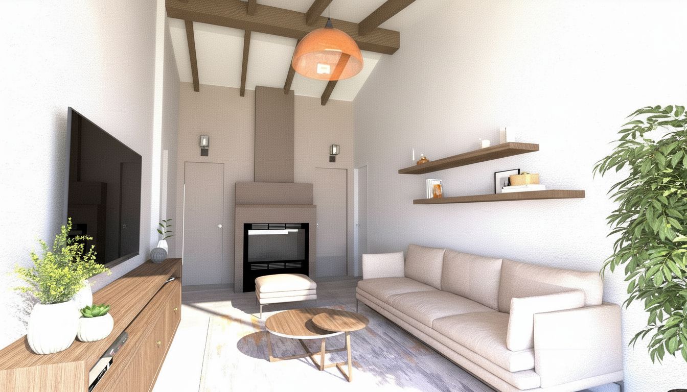 Living contemporáneo con hogar