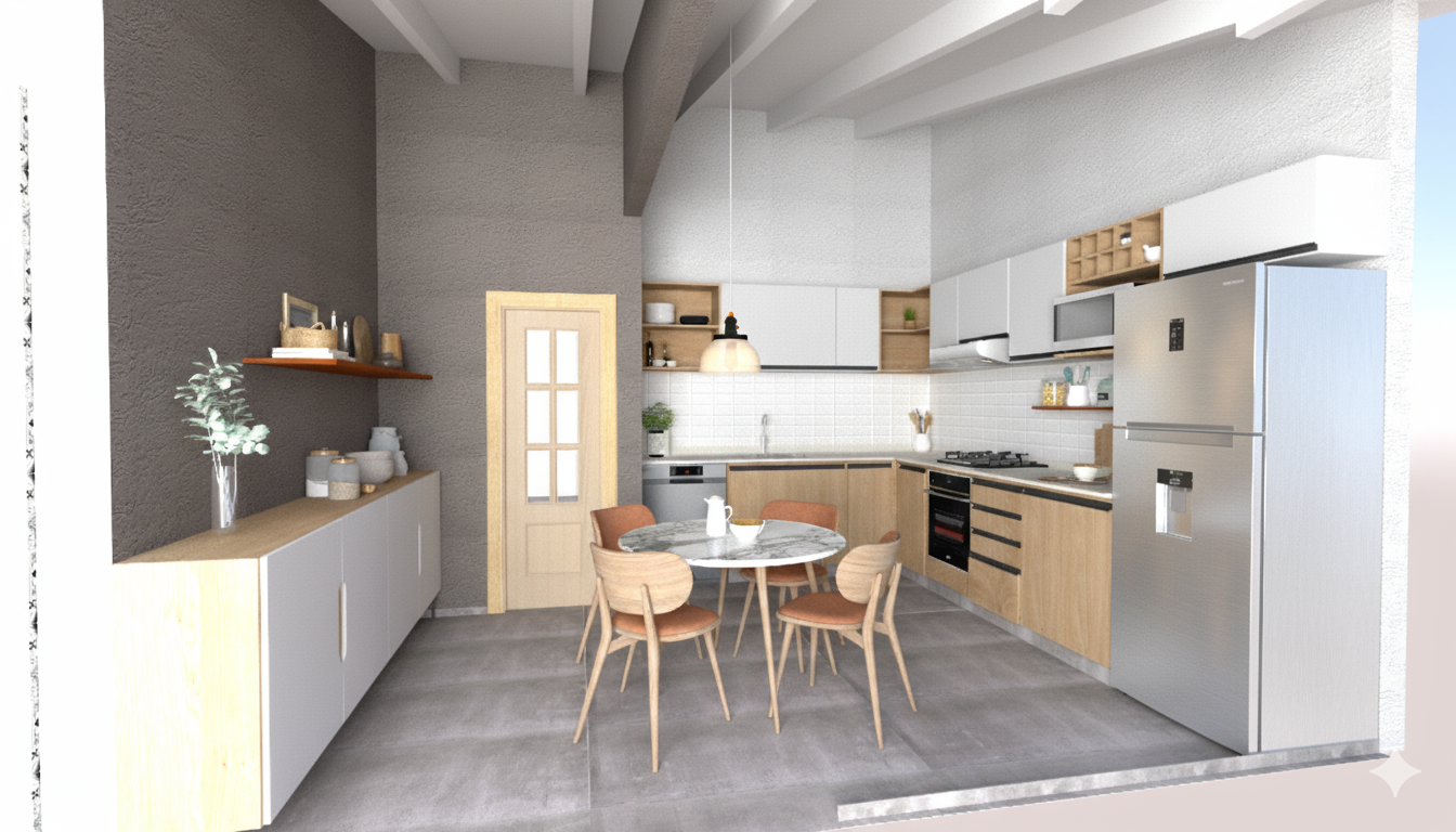 Cocina comedor integrada con materiales nobles pensada para la vida cotidiana