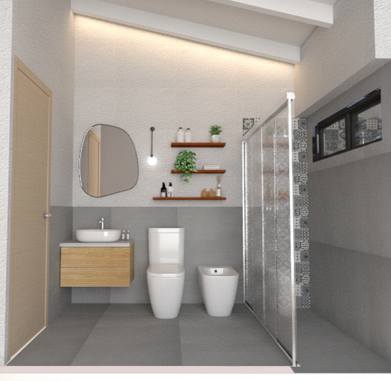 Reforma de baño con paleta neutra y luz natural